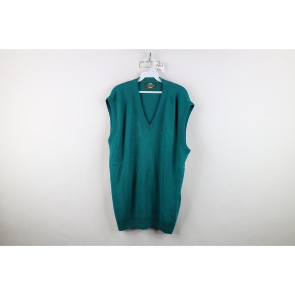 Vintage Other - Vintage 90s Streetwear Mens Size 2XLT Blank Knit V-Neck Sweater Vest Teal USA